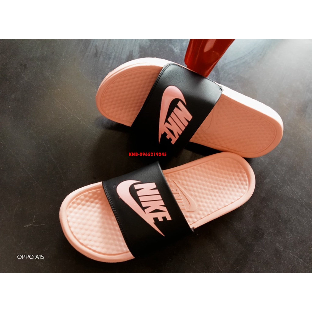 Dép nike nam nữ, dép quai ngang nam nữ unisex nike benassi cartoon ❤️FREESHIP + Hộp❤️ màu hồng quai đen