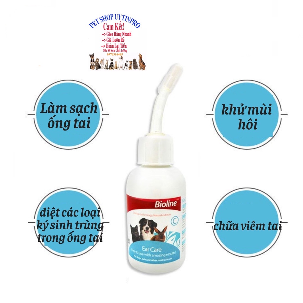 Dung dịch vệ sinh tai Chó Mèo Bioline Ear Care Chai 50ml Trị viêm tai, Làm sạch tai, Khử mùi hôi, Diệt ký sinh trùng