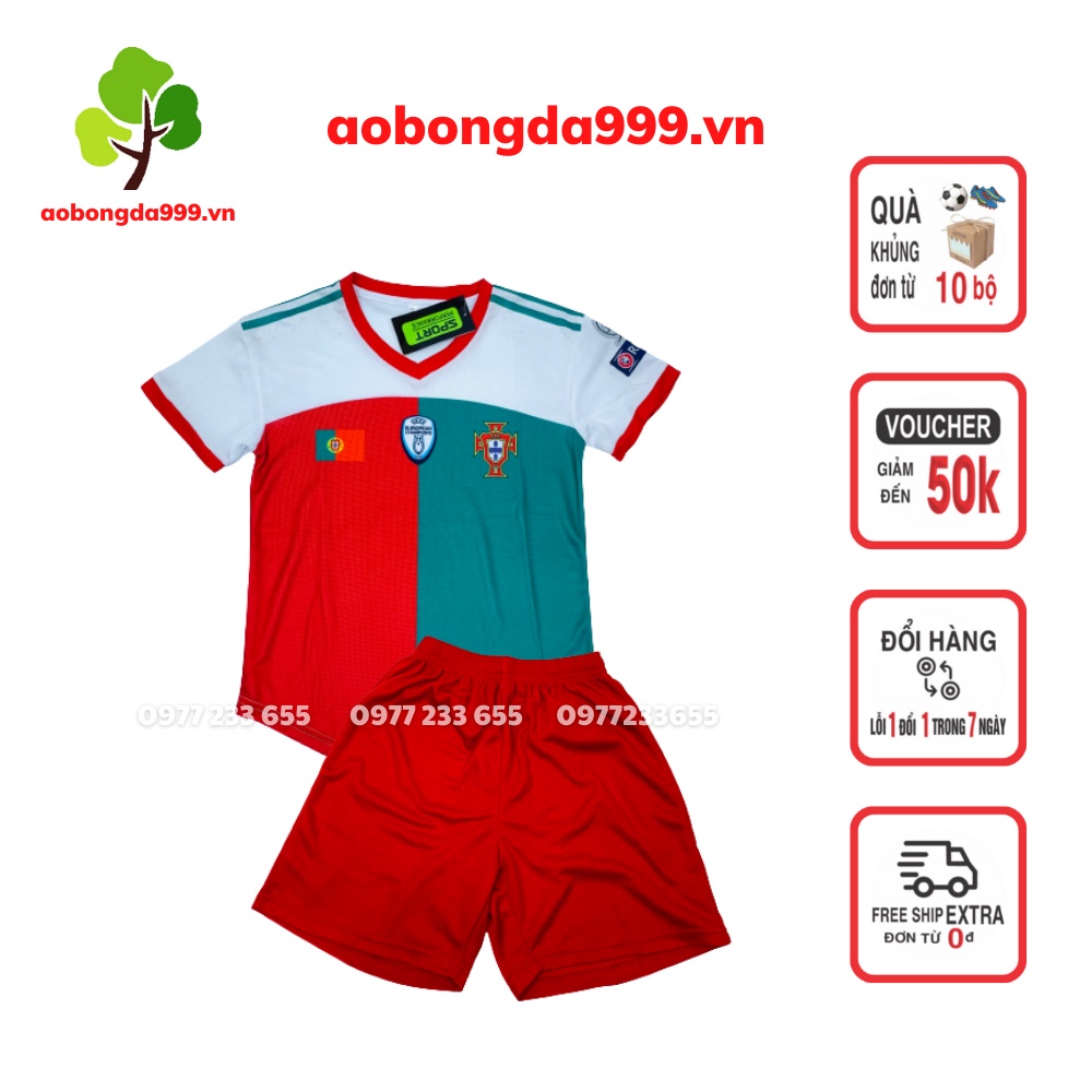 Bộ quần áo thể thao - quần áo đá bóng trẻ em - áo con nít từ 13-45kg tuyển Bồ Đào Nha dệt kim cao cấp  - aobongda999.vn