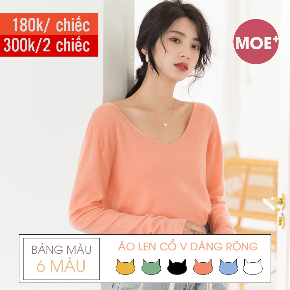 Áo Len Mỏng Cổ V Dáng Rộng