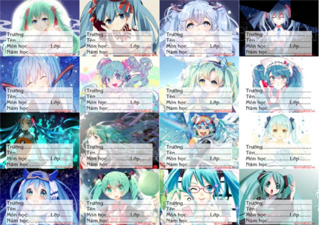 Nhãn vở anime hatsune miku 1 tờ 16 nhãn vở