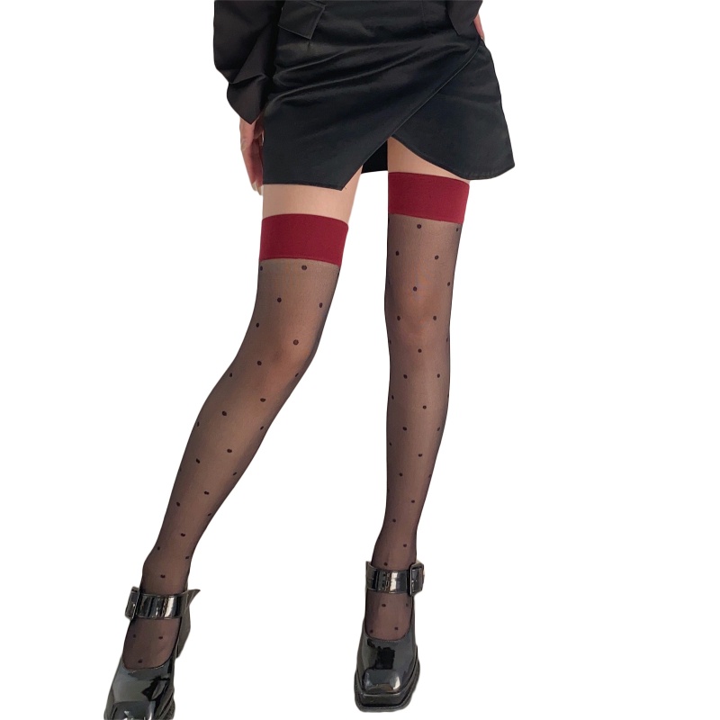 Xiangbao Tất Lụa Dài Chấm Bi Ghép Màu Cho Nữ