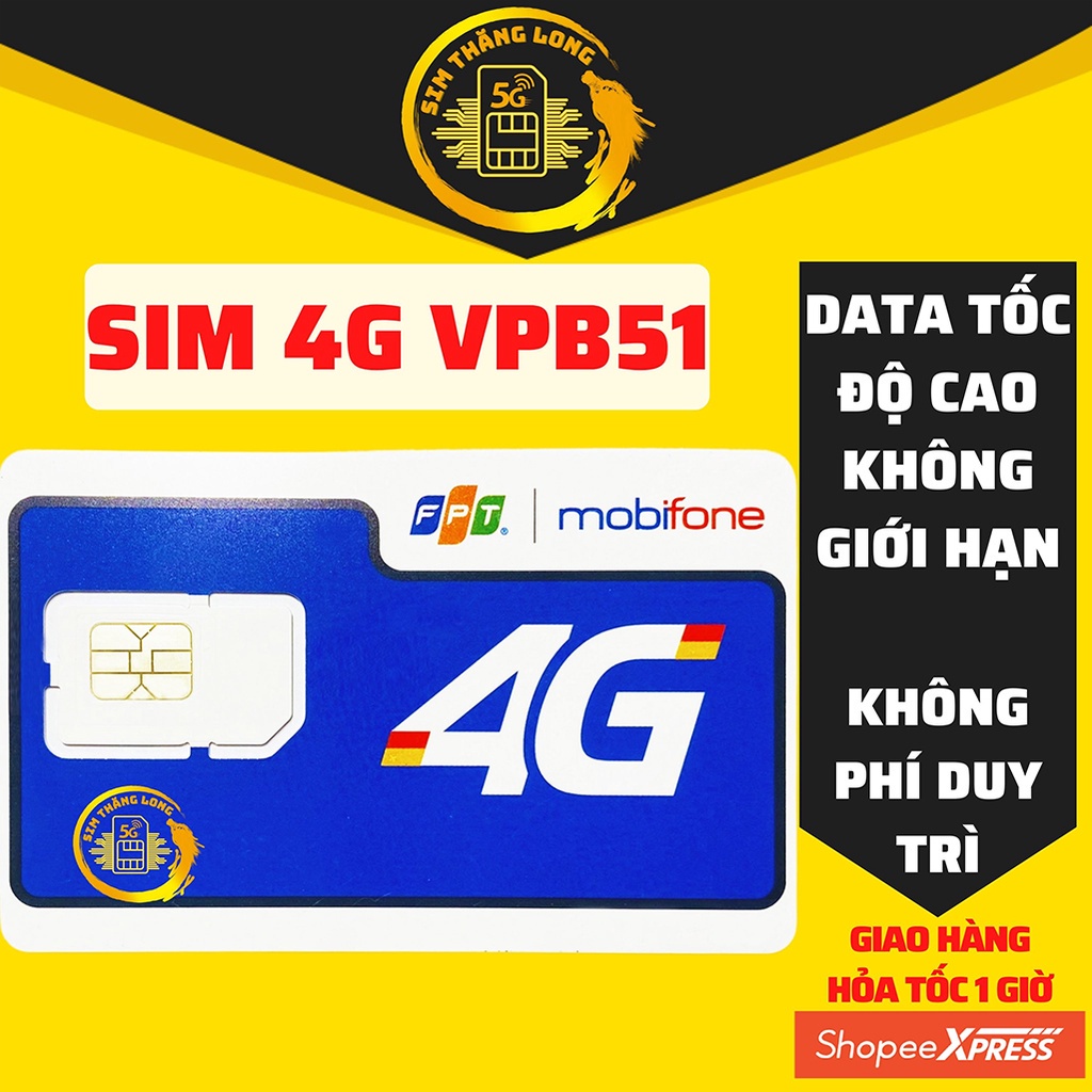 ✧♂Sim 4G Mobifone VPB51 Không Giới Hạn Dung Lượng Tốc Độ Cao, DATA 4G/3G Max Băng Thông Phát Wifi Trọn Gói 1 Năm