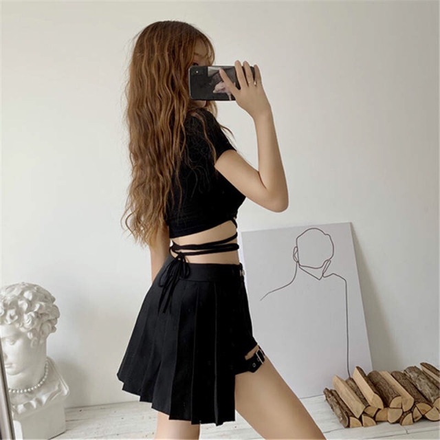 [Order] YAS0566-Áo croptop buộc dây + quần váy Gothic punk | BigBuy360 - bigbuy360.vn
