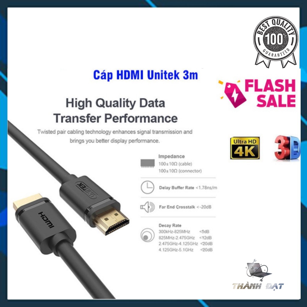 Cáp HDMI Unitek 3m Y-C139 - hỗ trợ 4K Ultra HD và 3D