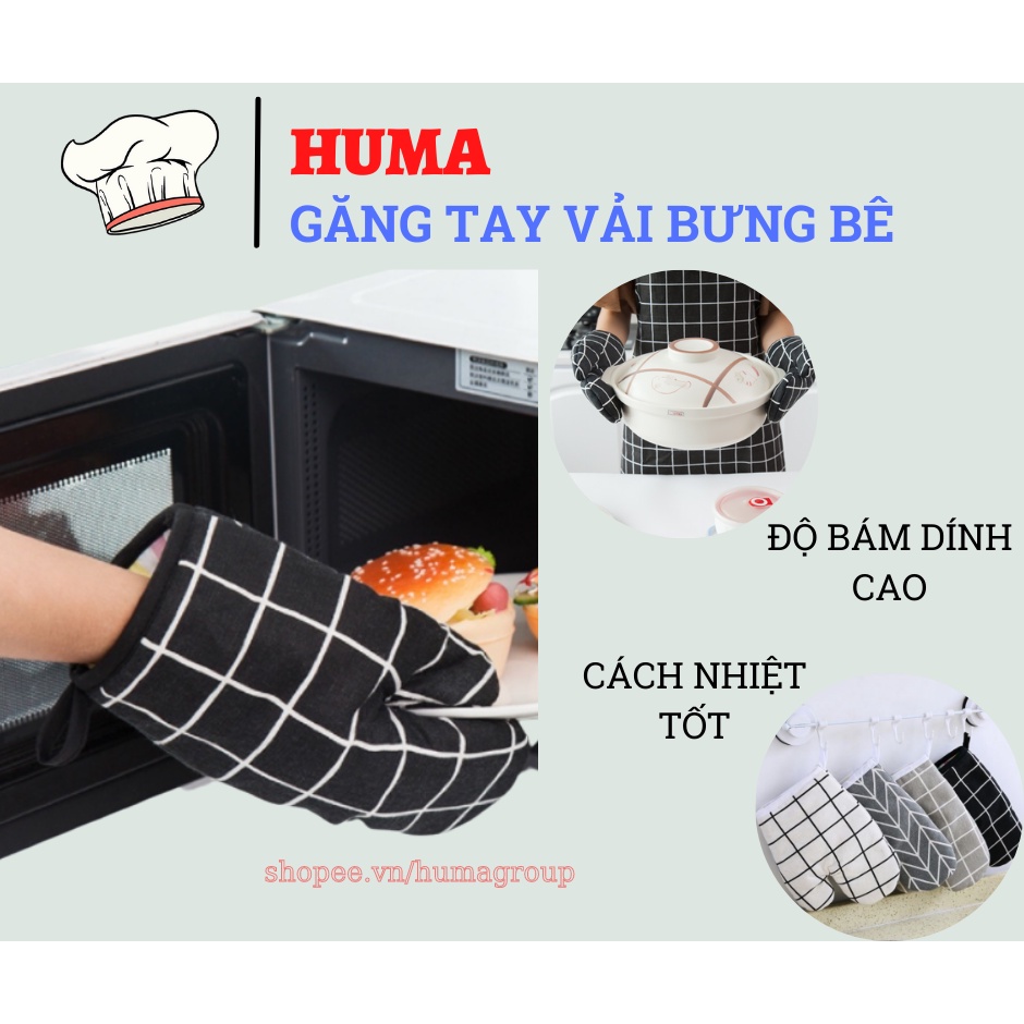 Găng Tay Vải Bưng Bê Vật Nóng - Bao Tay 2 Lớp Vải Bông Chống Nóng, Nhấc Nồi, Nướng Bánh