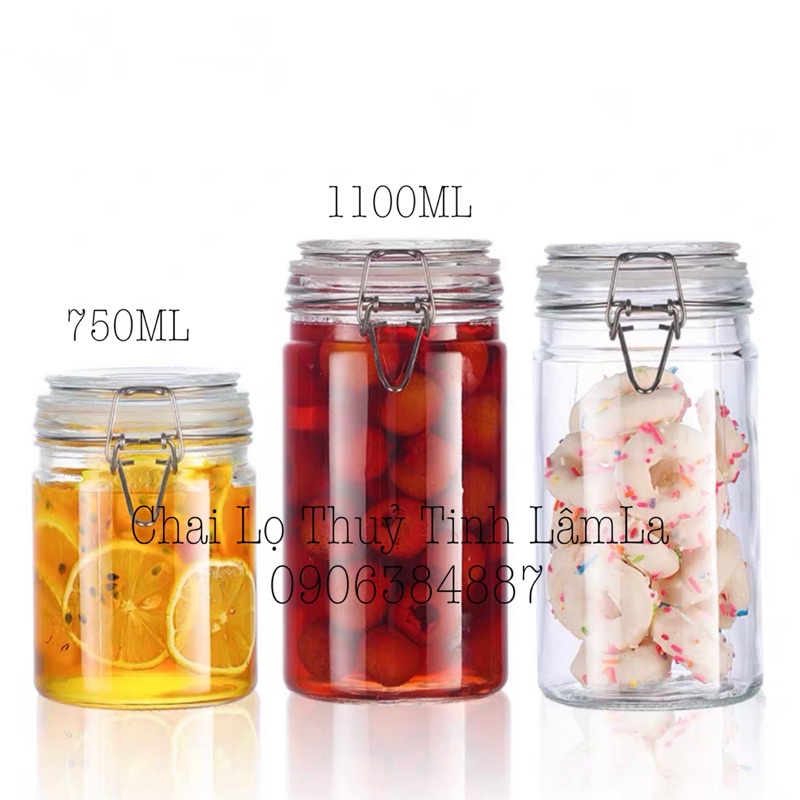 Hũ Lọ Thuỷ Tinh Tròn Trụ Nắp Cài Khoá INoxx 750ML 1100ML | Đựng Thực Phẩm , Gia Vị