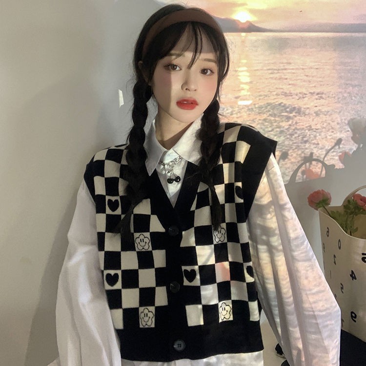 Áo khoác len không tay họa tiết kẻ sọc thời trang mùa thu mới cho nữ | BigBuy360 - bigbuy360.vn