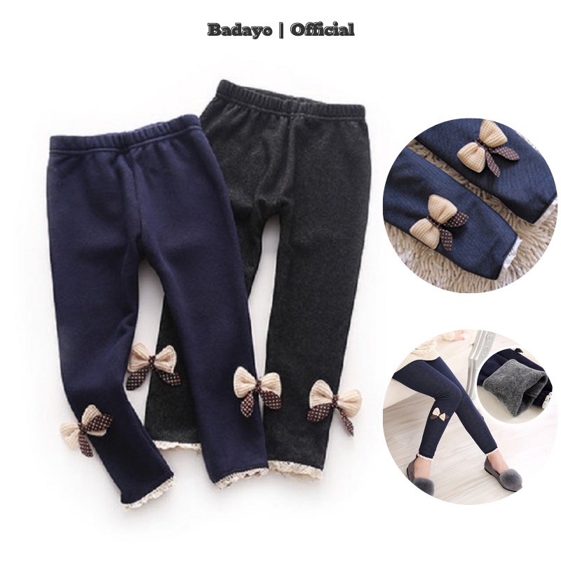 Quần legging lót lông giả bò cho bé gái gắn nơ dễ thương thời trang trẻ em BADAYO SA1702