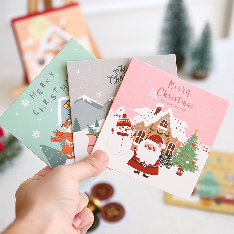 Set 6 tấm thiệp giáng sinh họa tiết hoạt hình dễ thương