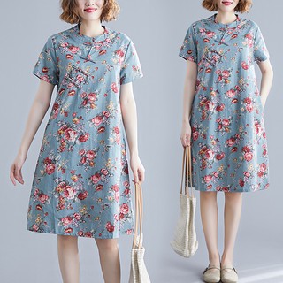 B267 đầm big size freesize dáng suông phong cách cổ truyền Trung Hoa họa tiết hoa trẻ trung