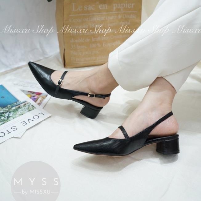 Giày nữ mũi nhọn da bóng trơn 3cm khóa cài sau gót thời trang MYSS - CG161 .