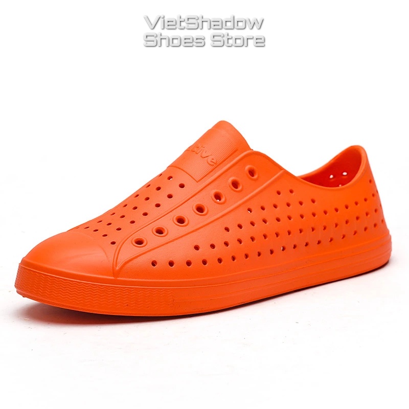 Giày nhựa siêu nhẹ nam nữ - Chất liệu nhựa xốp EVA siêu nhẹ, không thấm nước - Màu cam full và cam viền trắng