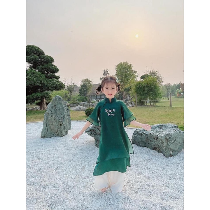 ÁO DÀI MỘC MIÊN MẸ & BÉ HOA MAI KẾT HẠT SIÊU HÓT