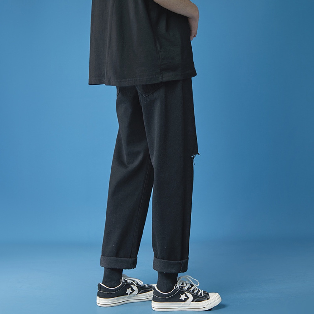 Quần jeans baggy nam dáng đứng ống suông rộng màu xanh, đen wash rách gối cá tính R2 – GenZ Store HN