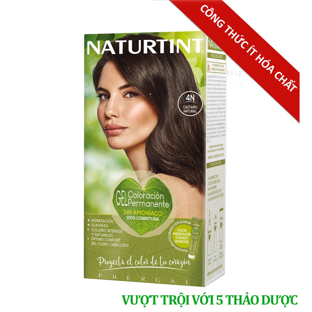 [Màu hạt dẻ 4N] Gel nhuộm, dưỡng tóc với 5 thảo dược Naturtint chính hãng Tây Ban Nha