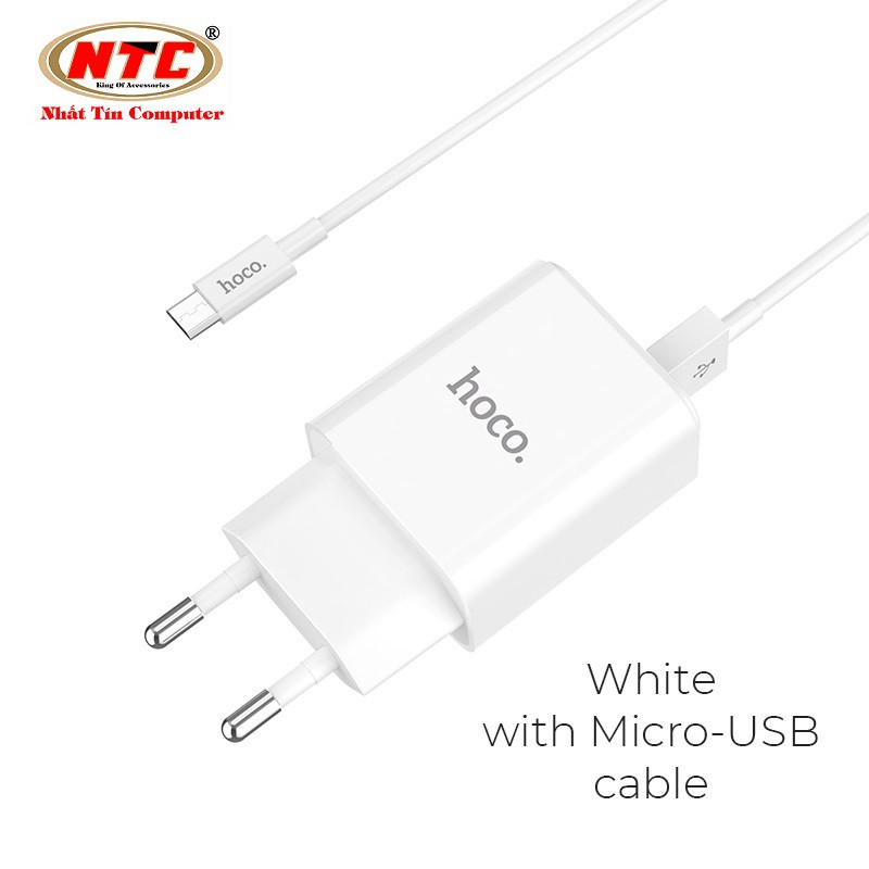  Combo cốc sạc 2 cổng và cáp sạc MicroUSB Hoco C62A - output 2.1A (Trắng)