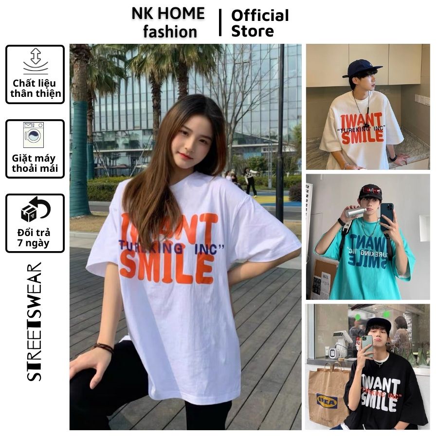 Áo thun form rộng tay lỡ sad boy I WANT SMILE thích hợp cả nam nữ mặc làm đồ đôi, áo cặp bạn thân, đồ nhóm