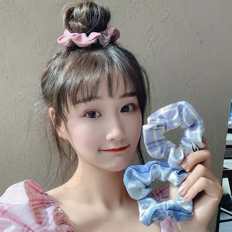 Dây buộc tóc họa tiết kẻ caro giản ngọt ngào phong cách Hàn Quốc cho nữ