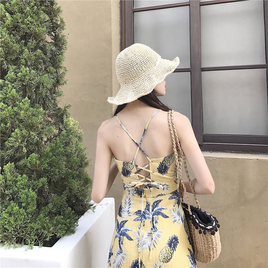 Váy Maxi 2 Dây Đẹp Đầm Body Đi Biển Hở Lưng Họa Tiết Quả Dứa Dáng Dài Xinh Xắn V00002 | BigBuy360 - bigbuy360.vn