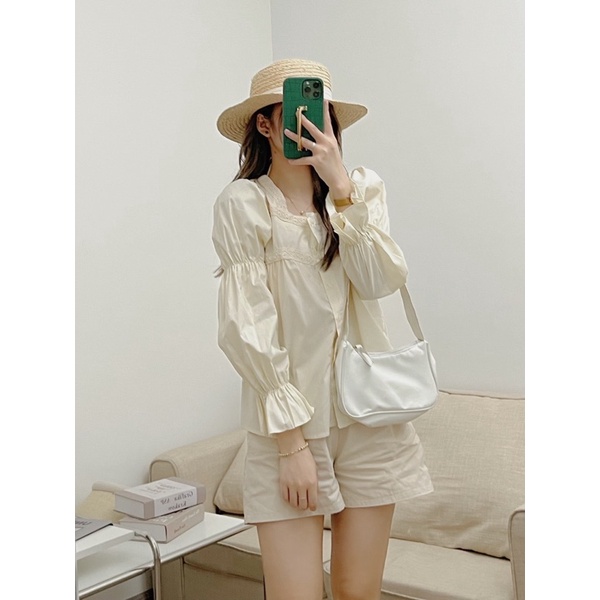 Áo babydoll viền ren bo tay 1609