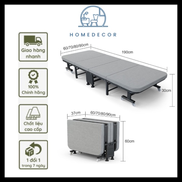 Giường gấp gọn nghỉ trưa văn phòng có bánh xe đệm cao su êm ái, giường gấp sinh viên bệnh viện đa năng khung thép