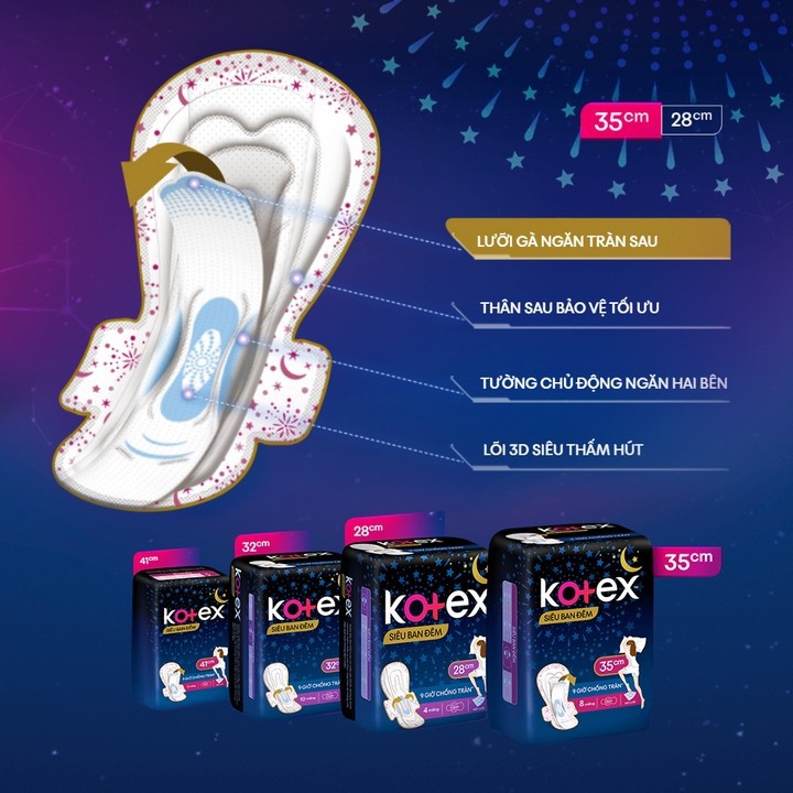 COMBO 6 gói băng vệ sinh Kotex Siêu ban đêm 28cm 4 miếngX6