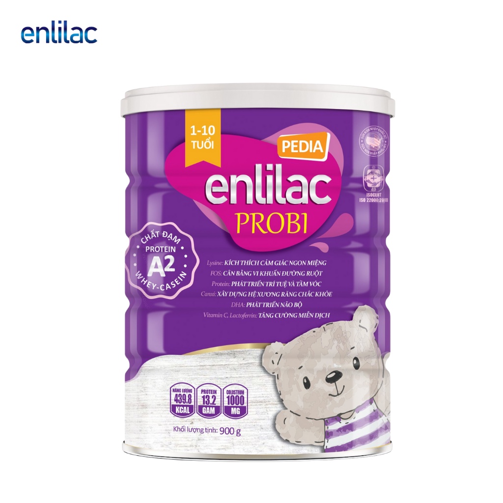 Sữa Bột Cho Bé Thấp Còi, Chậm Lớn ENLILAC Probi Protein A2 Pedia Giúp Ăn Ngon Tiêu Hoá Tốt 900g/Lon