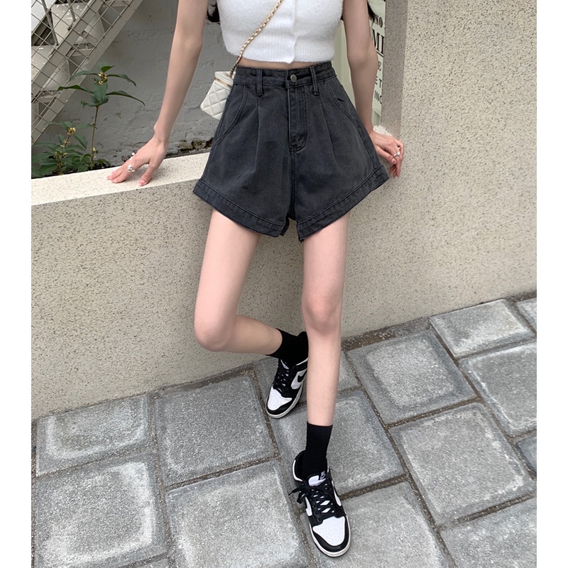 Xiaozhainv Quần Short Denim Lưng Cao Ống Rộng Thời Trang Cho Nữ