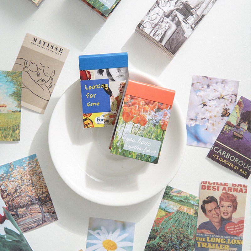 Set 50 Tờ Sticker Dán Trang Trí Sổ Tay Diy Hình Phong Cảnh Cổ Điển