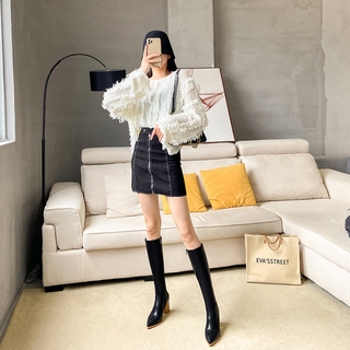 [BlackThrons] 2021 thời trang giày da nữ bốt đùi  cao cổ