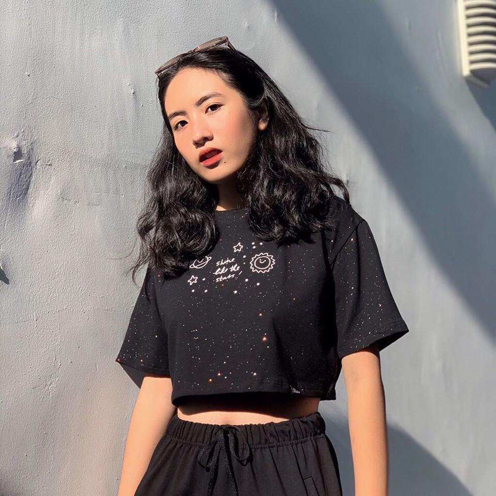 STARS TOPS - ÁO CROPTOP NHŨ VŨ TRỤ ĐEN TRẮNG ULZZANG