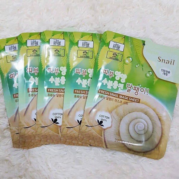 Combo 5 Mặt Nạ Dưỡng Chất Collagen Ốc Sên 3W Clinic Fresh Snail Mask Sheet 23ml x 5