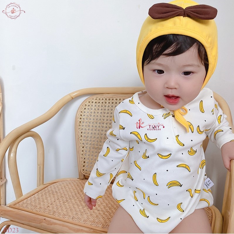 Body chip dài tay, bodysuit thu đông họa tiết quả chuối (tặng kèm mũ mầm) cho bé từ 4-13kg