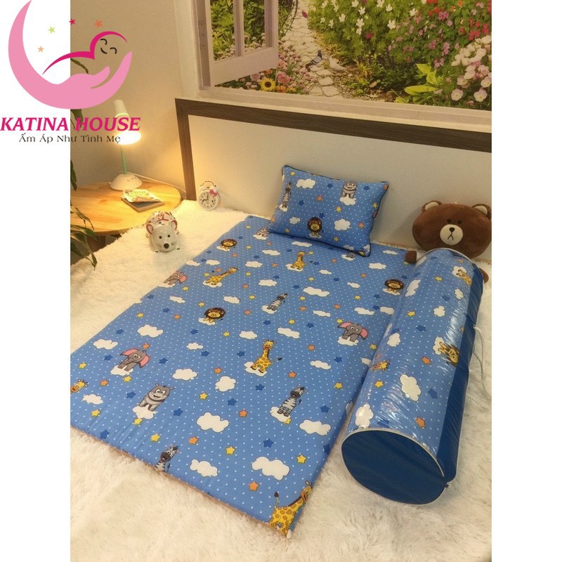 Bộ nệm gối cotton cho trẻ em, nhiều họa tiết đáng yêu, phù hợp bé 1-5 tuổi