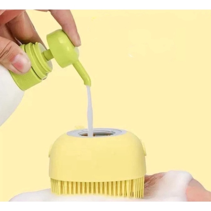Bàn Chải Tắm - Bông Tắm Silicon Tạo Bọt Matxa Cho Chó Mèo có Ngăn Đựng Sữa Tắm