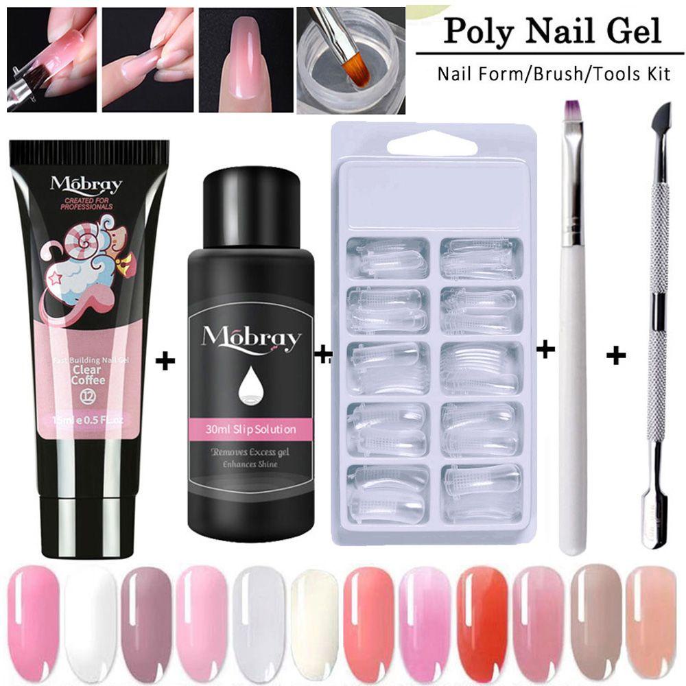 XIANSTORE Women Beauty Poly Nail Gel Kit Manicure Finger Dual Form Nail Extension Gel Set Extend Brush Builder Gel Qiuck Dry Nail Art With Nial Tips