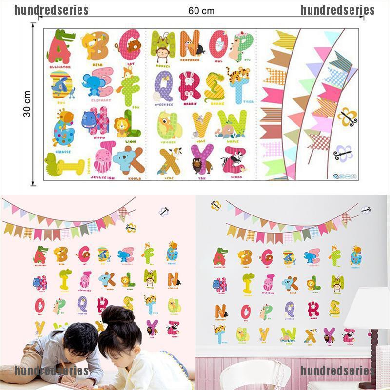[Hundred] Cartoon Animal Alphabet Wall Stickers Removable Baby Nursery Decals Home Decor [Series]