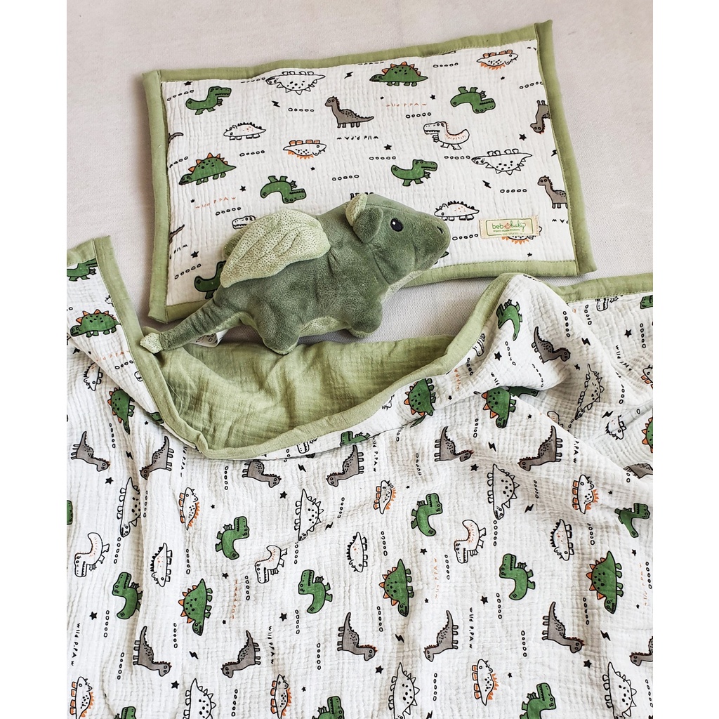 Chăn xô hữu cơ Muslin Khủng Long đáng yêu cho bé