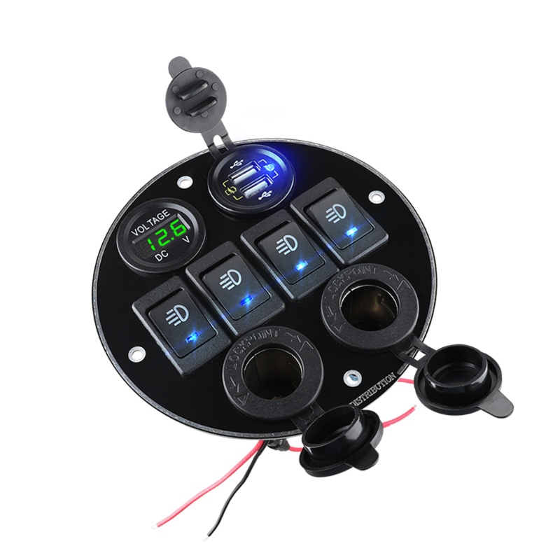 Ổ Cắm Sạc 4 Vị Trí On / off Kèm Công Tắc Vôn Kế USB Chuyên Dụng Cho Xe Tải / Tàu Thuyền RV