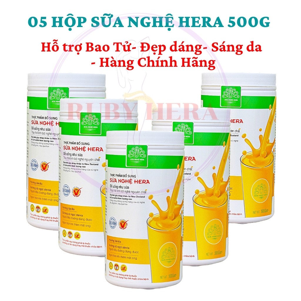 Sữa Nghệ HERA N05 Đẹp Dáng -  Đẹp Da - Hỗ Trợ Đau Dạ Dày - Tốt Cho Mẹ Sau Sinh (05 HỘP 500GRAM)