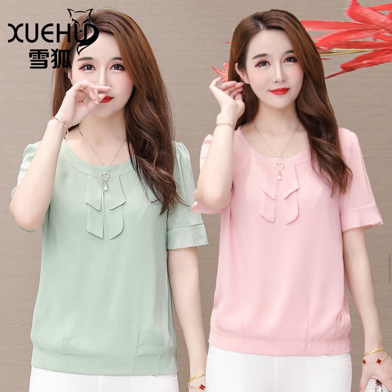 Áo Chiffon Tay Ngắn Thời Trang Dành Cho Phụ Nữ Độ Tuổi Trung Niên 30-40 50