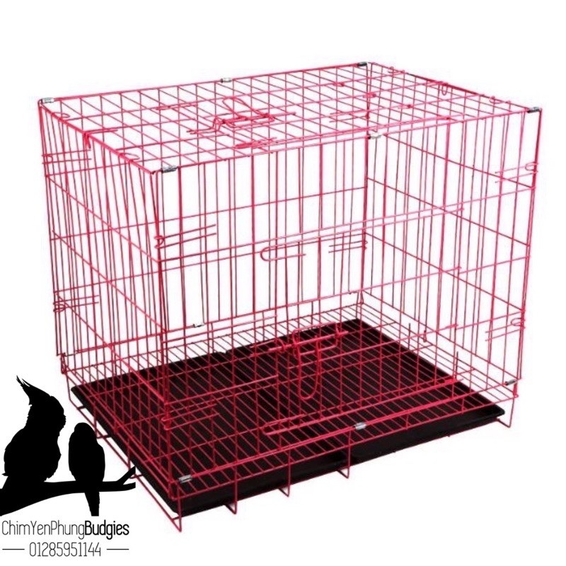 Lồng thú cưng gấp gọn sơn tĩnh điện (60x42x50) có máng phân. [SG-giao hoả tốc 2h]