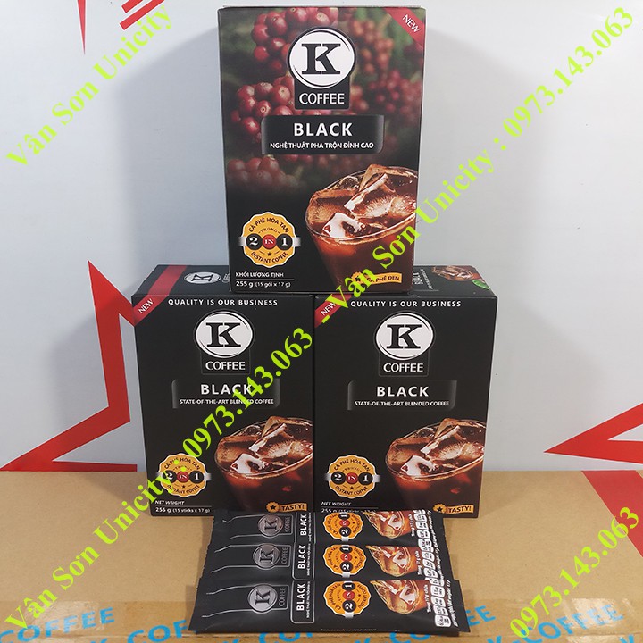 03 hộp Cà phê đen K Coffee Black Phúc Sinh Hộp 255g (15 gói dài * 17g)