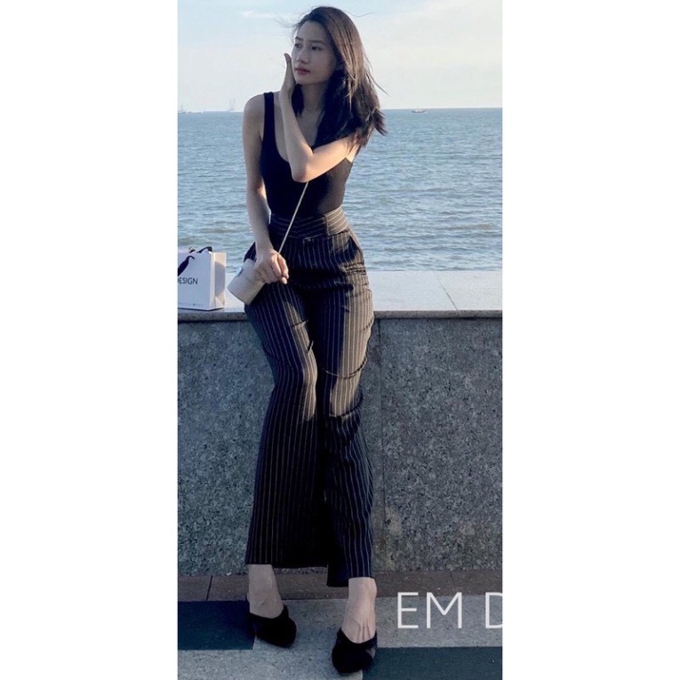 Quần sọc kẻ ống đứng nữ đính khuy uy quyền mặc tôn dáng người mẫu Q520 Nội Y Xanh hàng đẹp trendy - nội y xanh