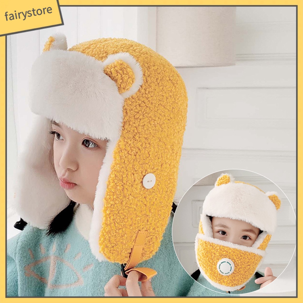 Mũ Trùm Đầu Kèm Khẩu Trang Giữ Ấm Cho Bé