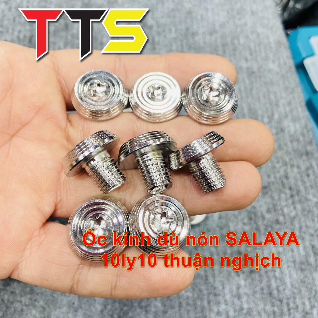 Ốc chân kính, ốc lổ gương Salaya mẫu dù nón chất liệu inox 304 bao sáng bóng