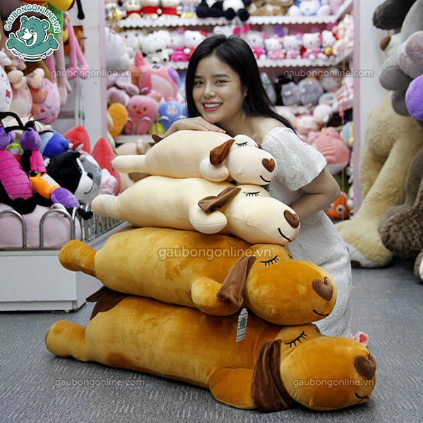 Chó Bông Nằm lười ngủ Mũi Tim 90cm - 1m2 - Gấu Bông Gối Ôm Chó Mũi Tim Tai Dài Siêu To Siêu Mềm Mịn Co Dãn 4 chiều