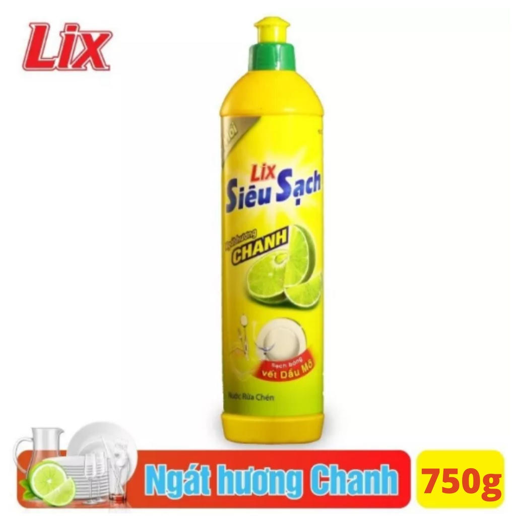 Nước rửa chén siêu sạch chanh 750gr NS750 sạch bóng viết dầu mỡ hương chanh thơm mát - Lixco Vietnam