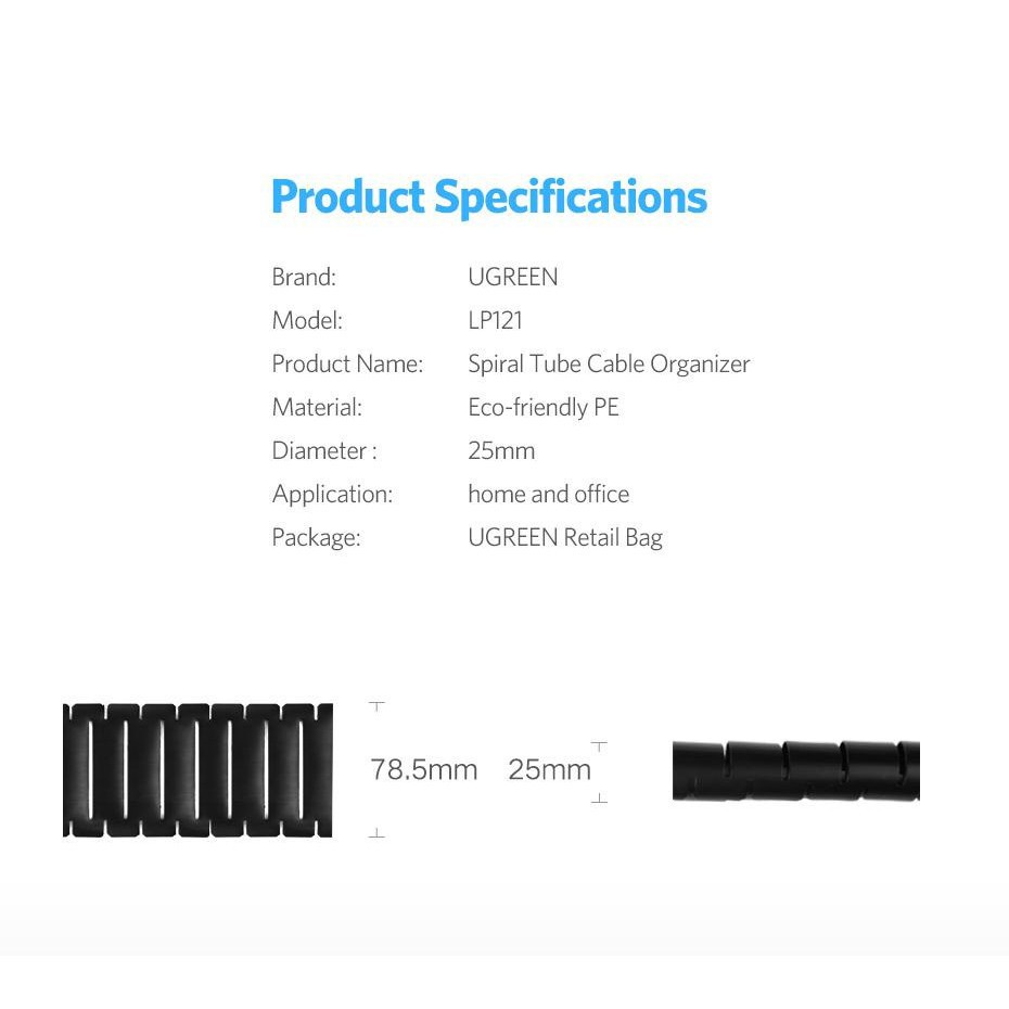 Dây dạng ống xoắn PE bảo vệ các loại dây cáp dài 1.5m UGREEN LP121 30818
